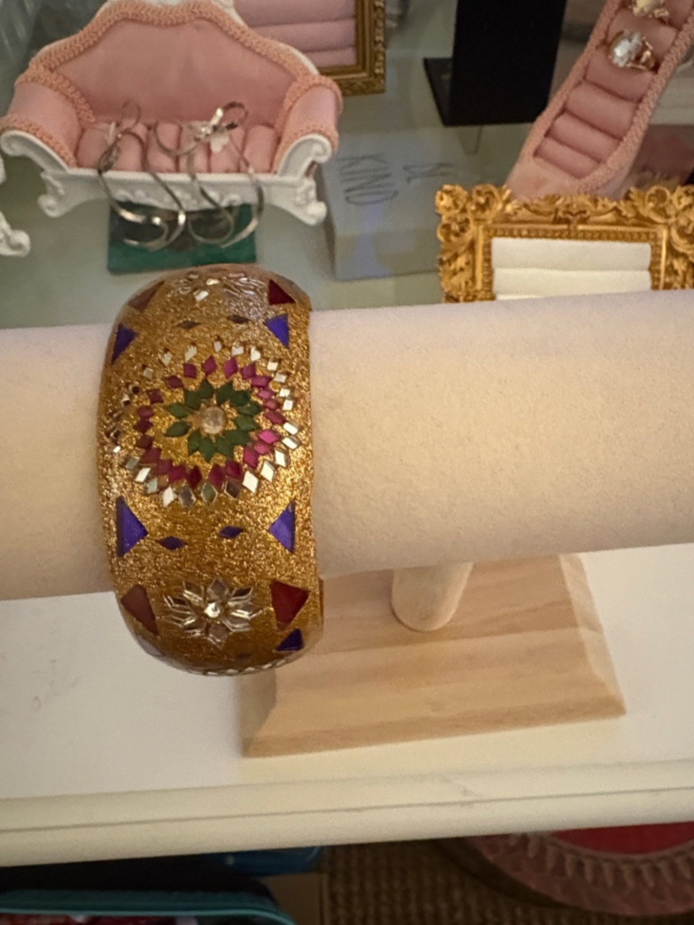 Made in India Gold-Tone Multicolor Mosaic Bangle Bracelet